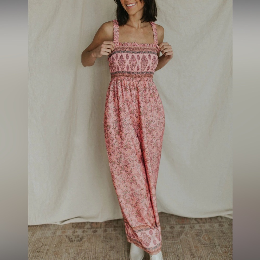 NWT Davi & Dani pink smocked jumpsuit